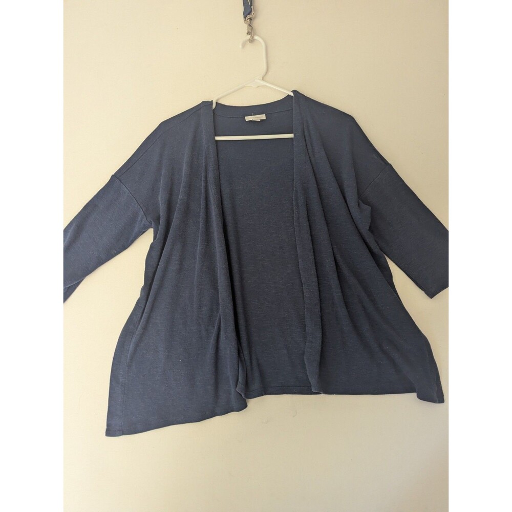 J. Jill Open Linen Blend Cardigan Womens Small Blue‎ Petite Lagenlook Topper